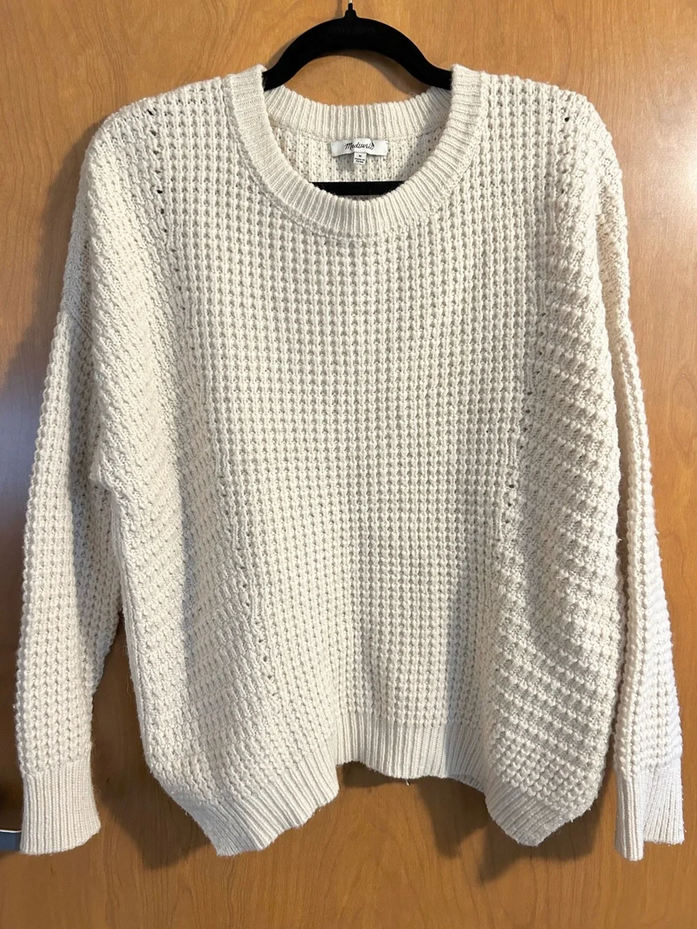 Madewell Chunky Waffle Knit Wool Blend Sweater Cream - Size M